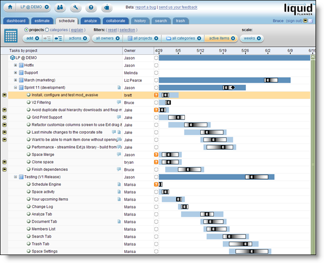 Gantt chart in LiquidPlanner