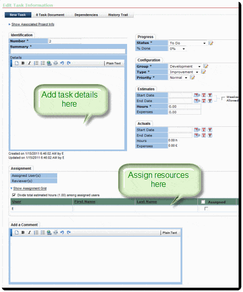 Adding new tasks in Ace Project