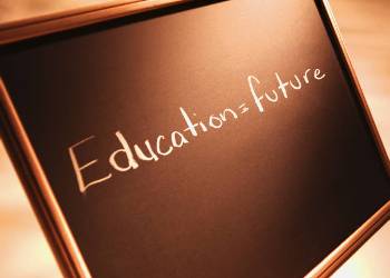 Education = future written on a blackboard