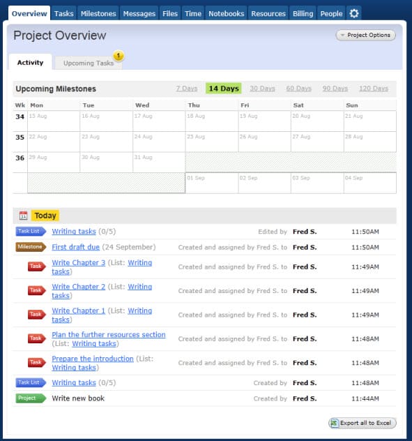 Graphical user interface, showing Teamwork PM software