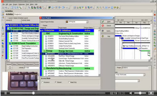 Screenshot of Primavera P6 online video training showing the software