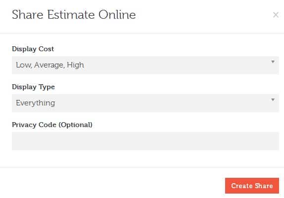 Graphical user interface showing estimating in Simplestimate