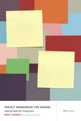 Project management for humans book cover which shows coloured sticky notes