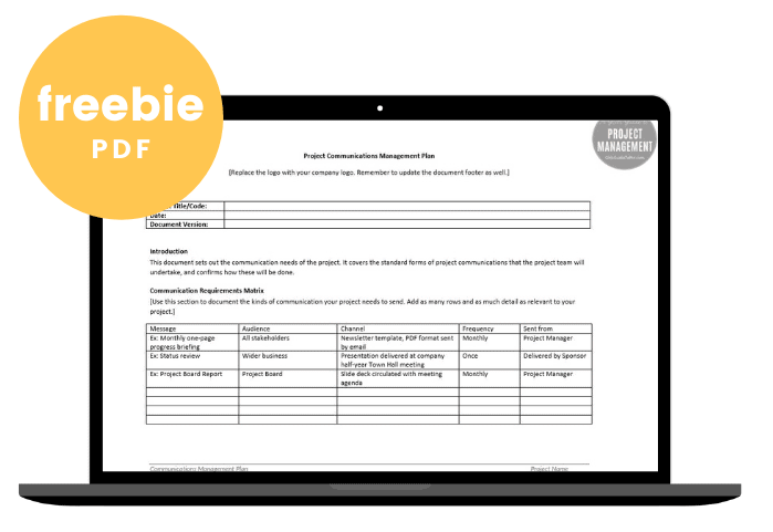 free project communications plan template on a laptop screen