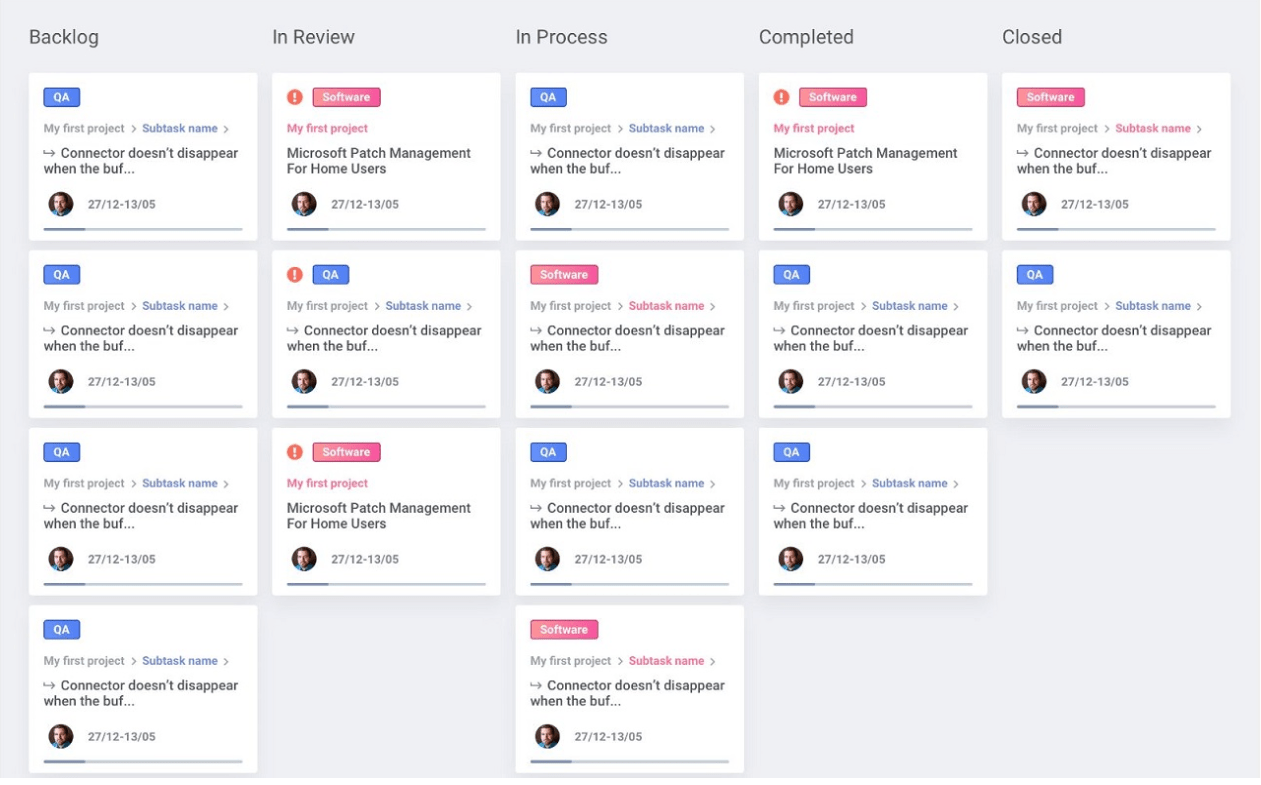 Proggio screenshot of Kanban board