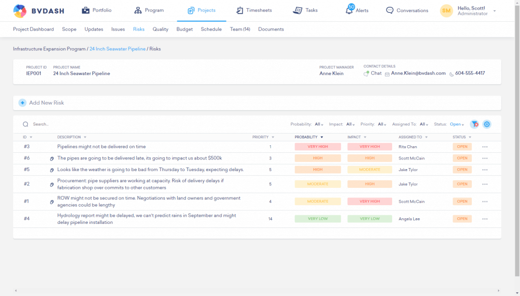 Project Risks Example Dashboard