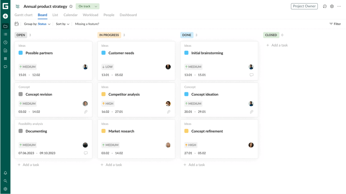 screenshot of Kanban Board in GanttPro