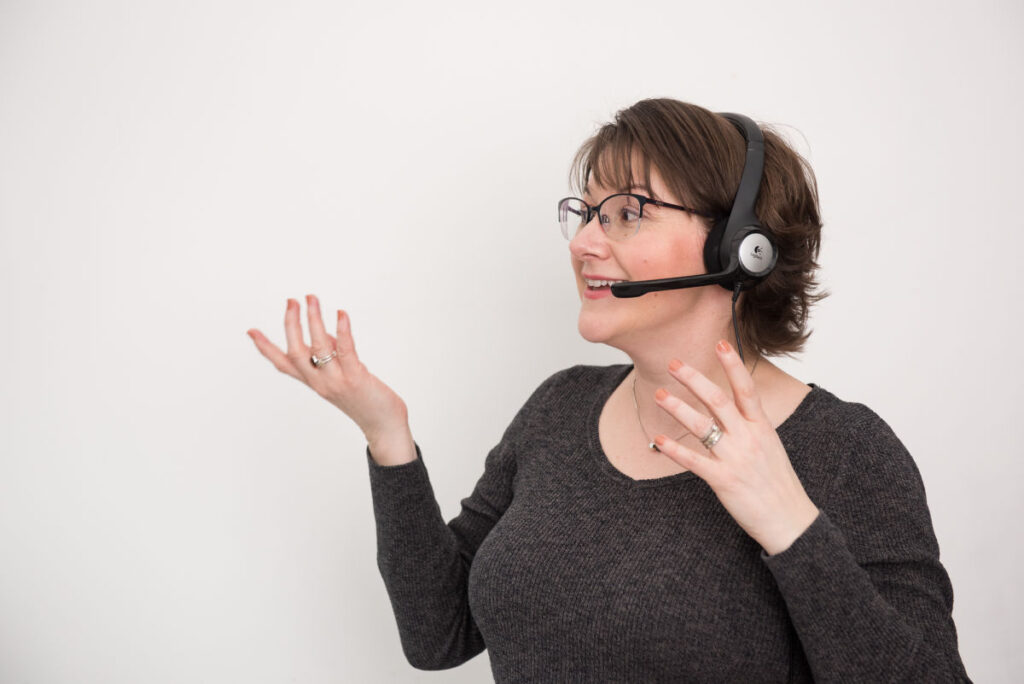 Elizabeth with headset