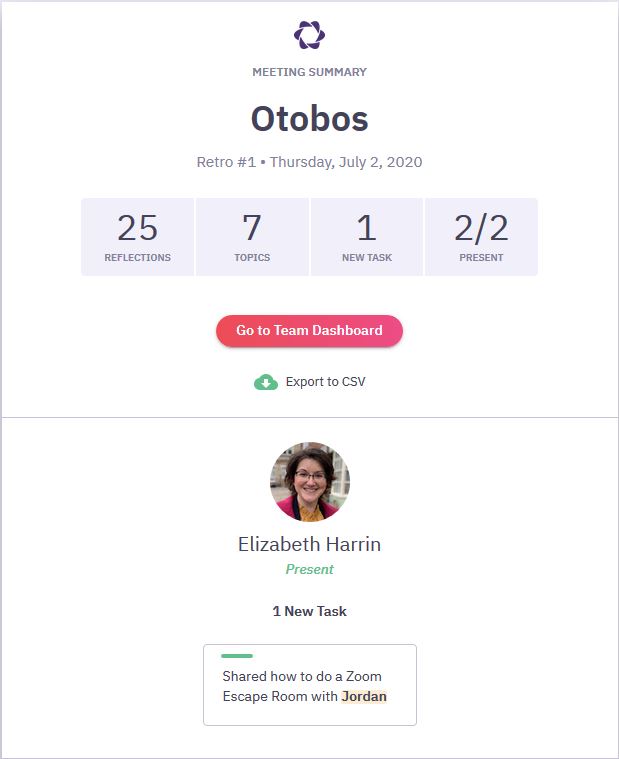 Parabol meeting summary screen