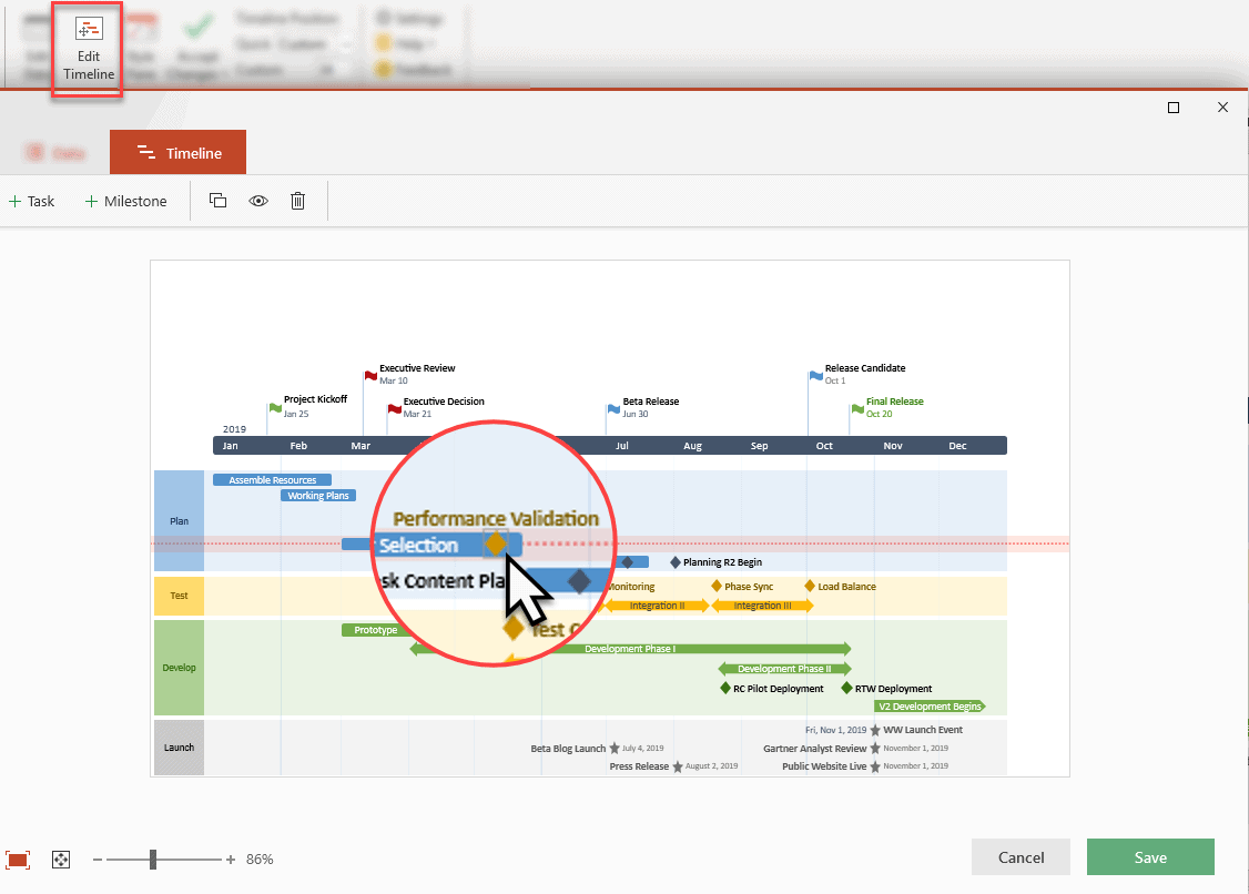 edit timeline view