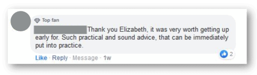 Screenshot of someone saying thank you to Elizabeth