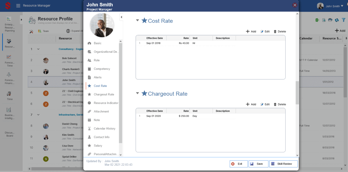 Screenshot of resource costs listed in Saviom