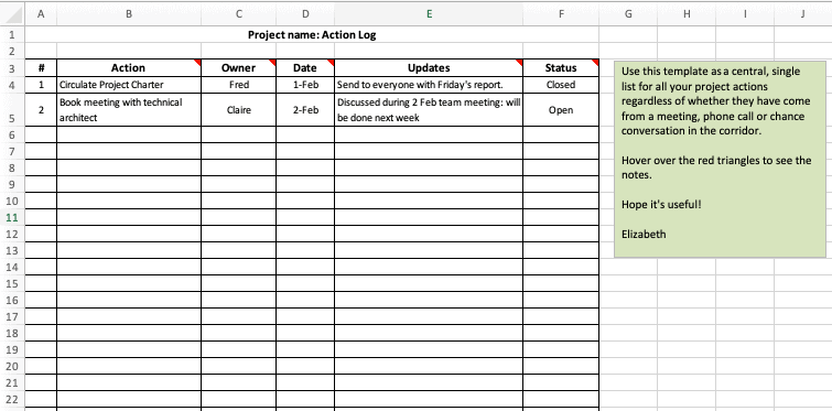action log template