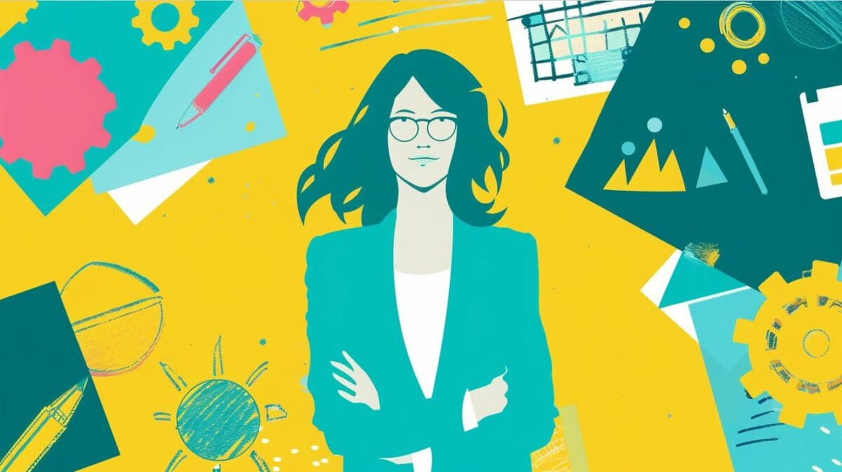 Project manager illustration standing against a yellow background