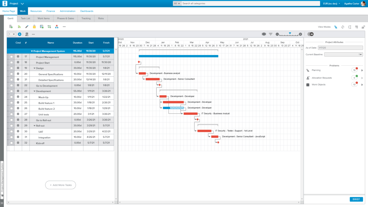 Gantt chart in Sciforma