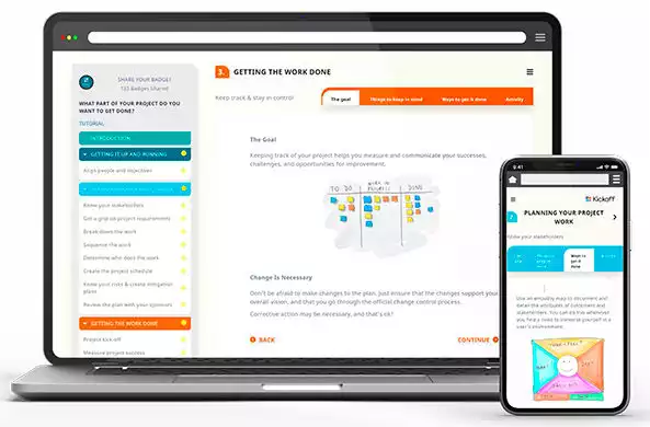 Kickoff project management free training on laptop screen