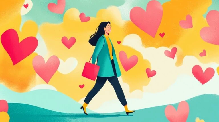 Project manager walking in a cloud of hearts