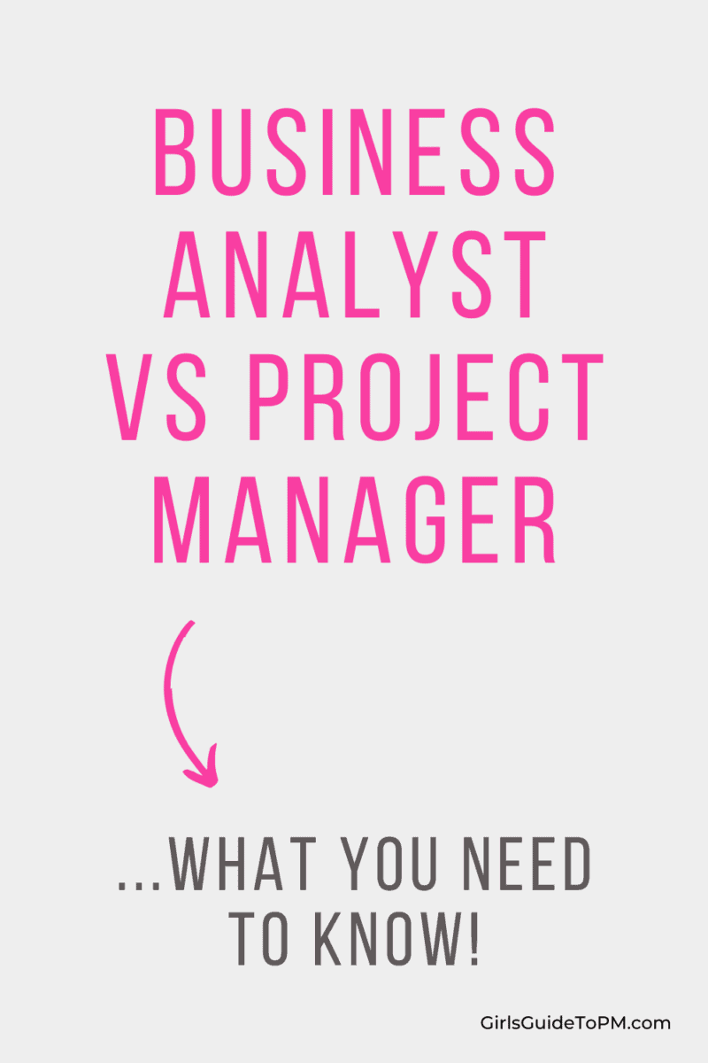 Business analyst vs project manager written in pink font