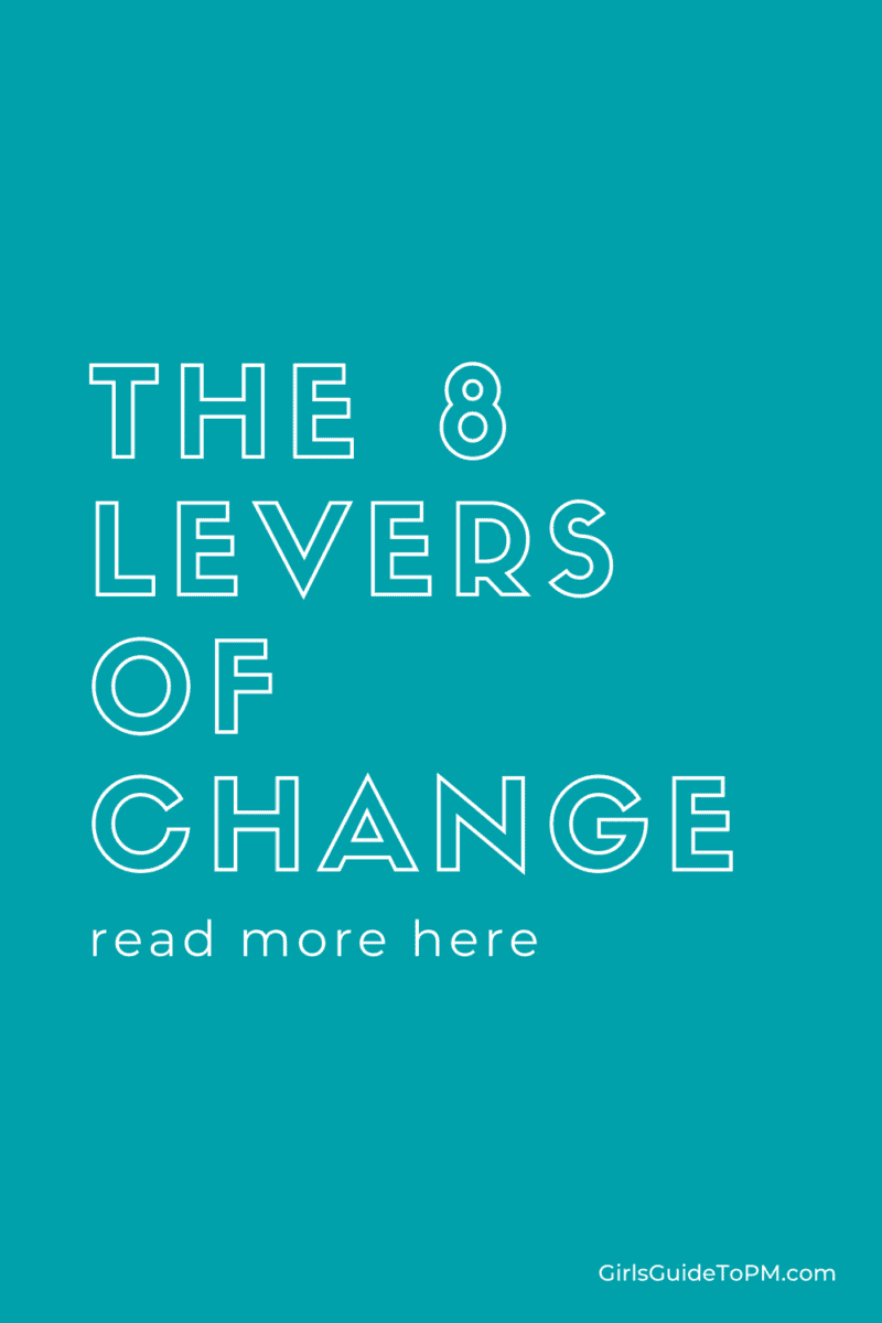 8 Levers of change written on a blue background