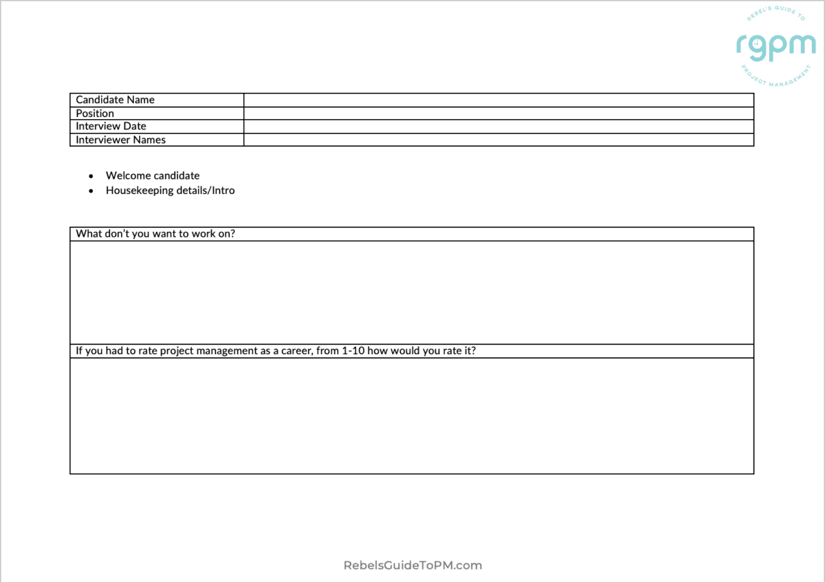 Sample view of the interview template