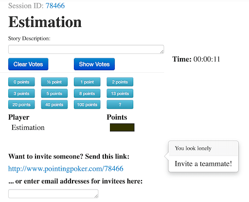 Story estimation screen showing number of points