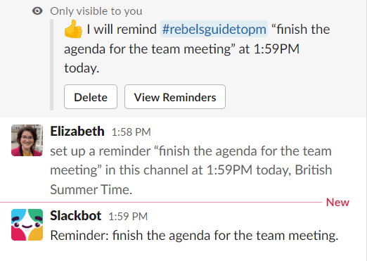 How Slack shows reminders with the /remind feature