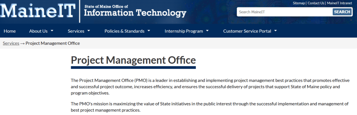 State of Maine PMO mission statement