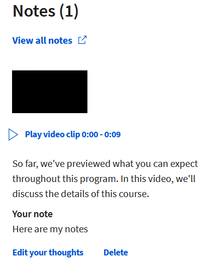 The notes feature in the Coursera platform