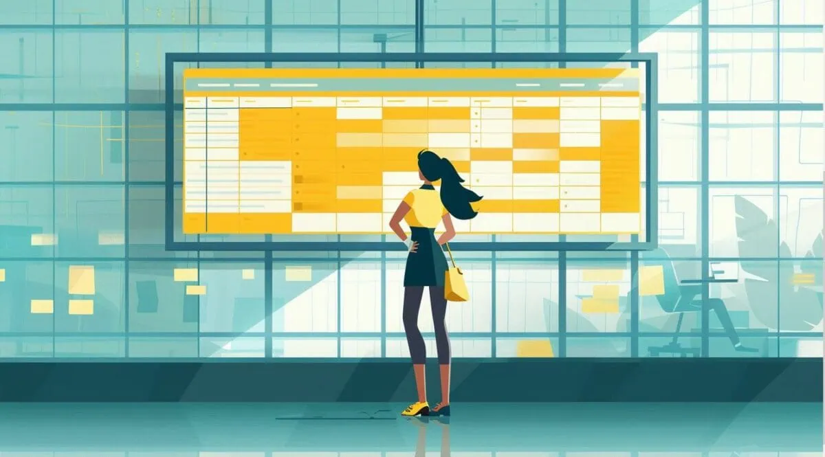 Project manager in front of a giant schedule