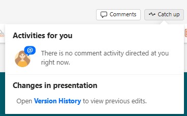 Screenshot of comment and version history in PowerPoint