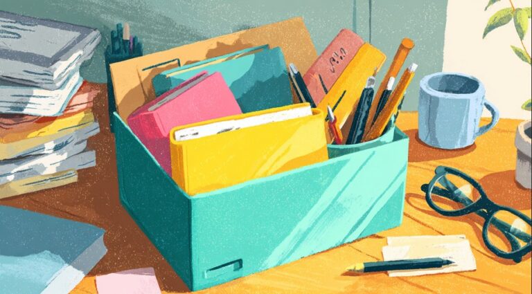 Box of files on a desk