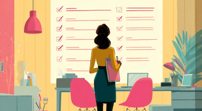 Woman looking at To Do list