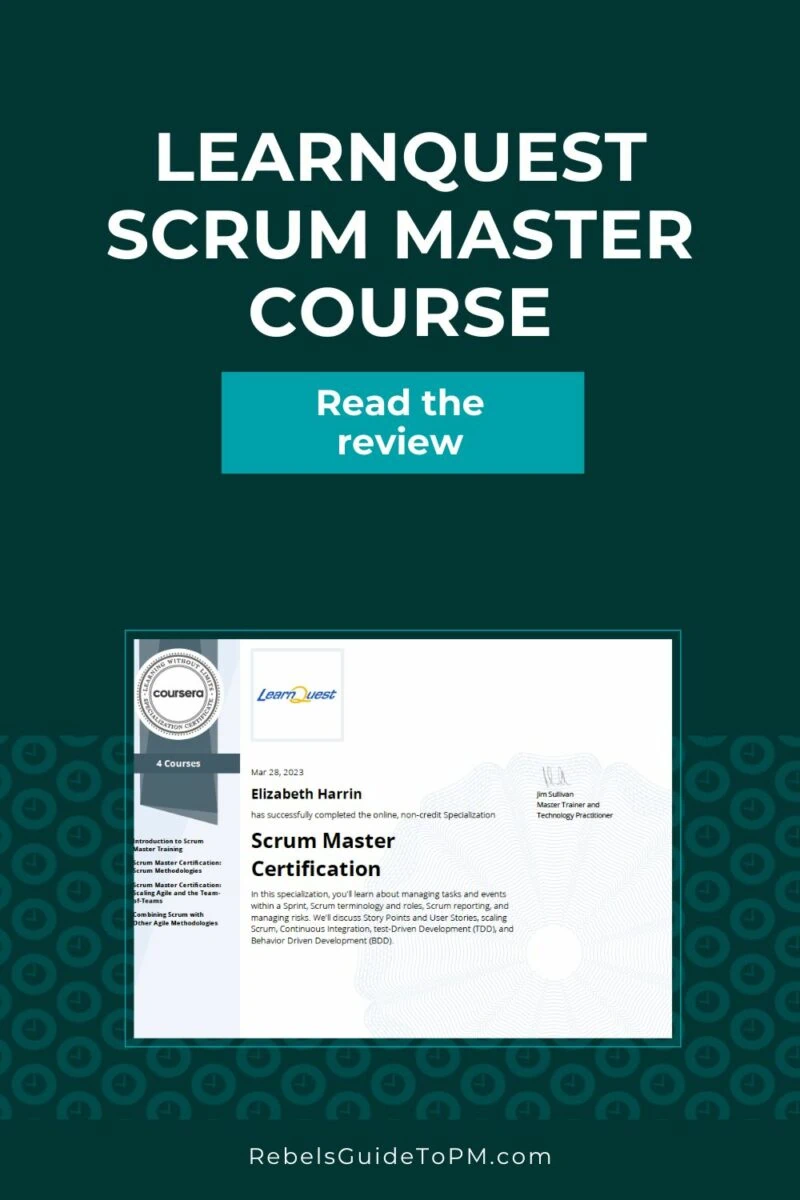 pin image with text: learnquest scrum master course read the review