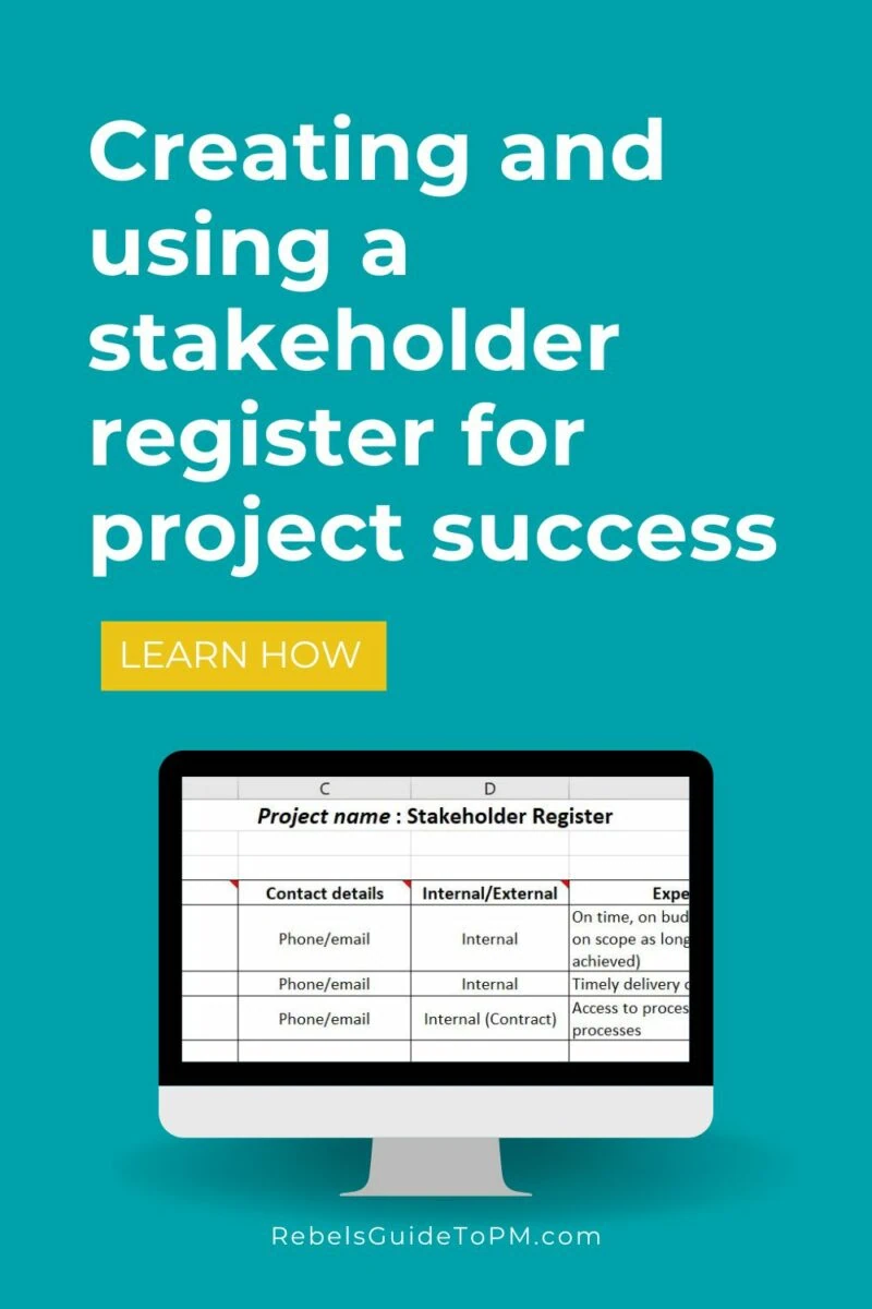 pin image with text: creating and using a stakeholder register for project success