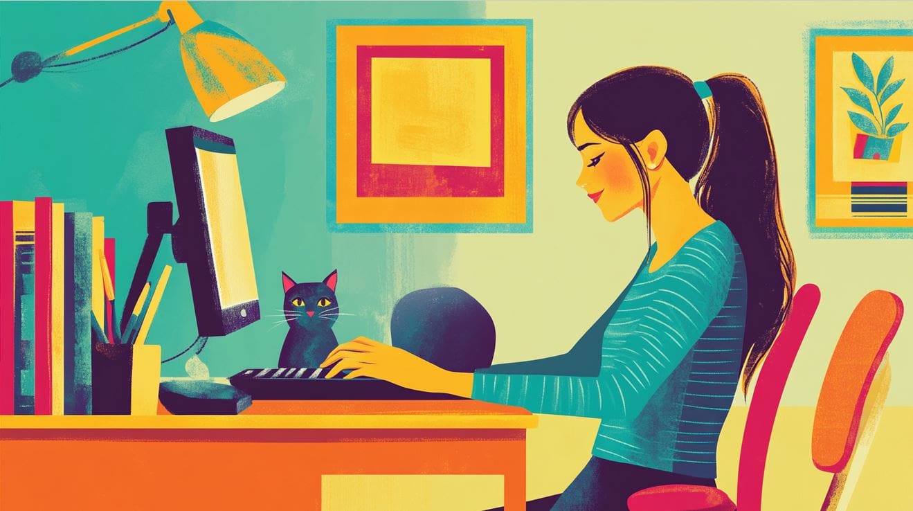 Project manager sitting a desk with a cat
