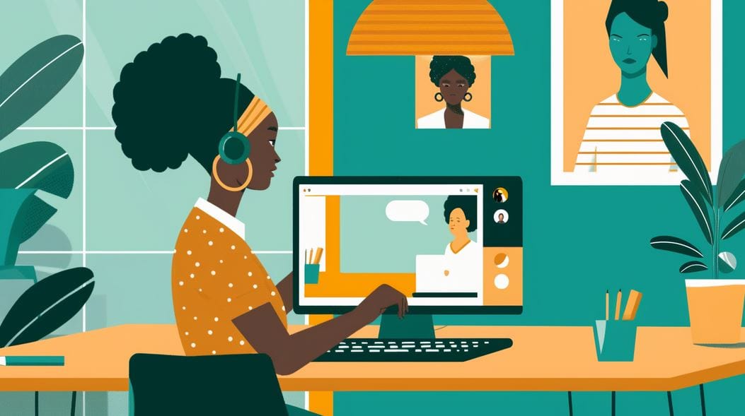 Woman on a video call at work
