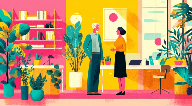 Why strong working relationships matter more than you think 2 Illustration of two people talking in an office