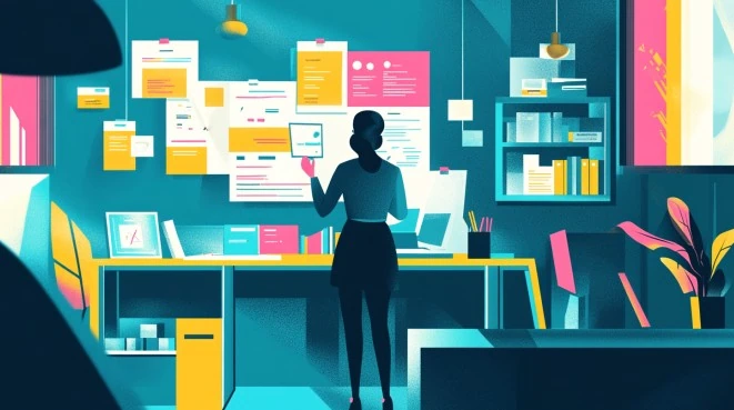 Woman standing by her desk