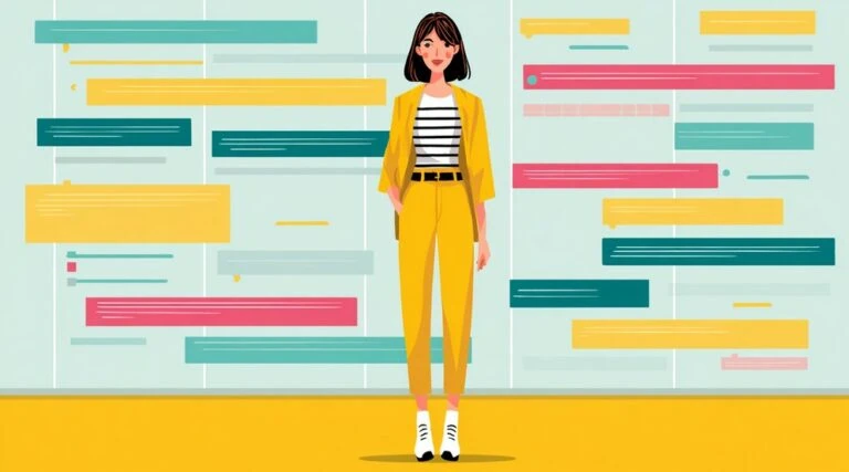 Woman standing in front of a Gantt chart