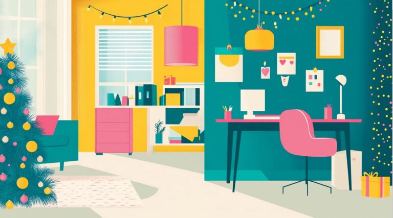 Interior of an office at Christmas with decorations