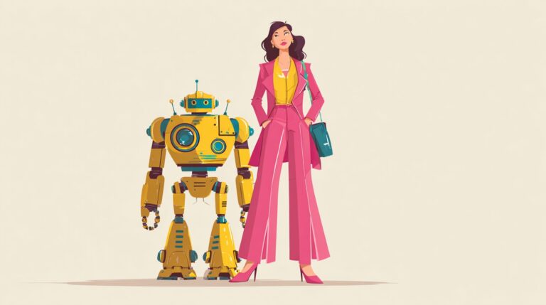 Project manager standing next to a robot